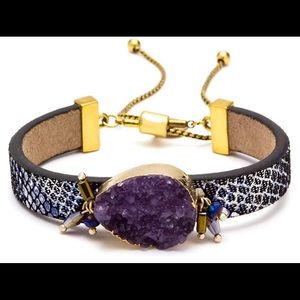 Adjustable Druzy Bracelet 🦄 Purple Leather Band